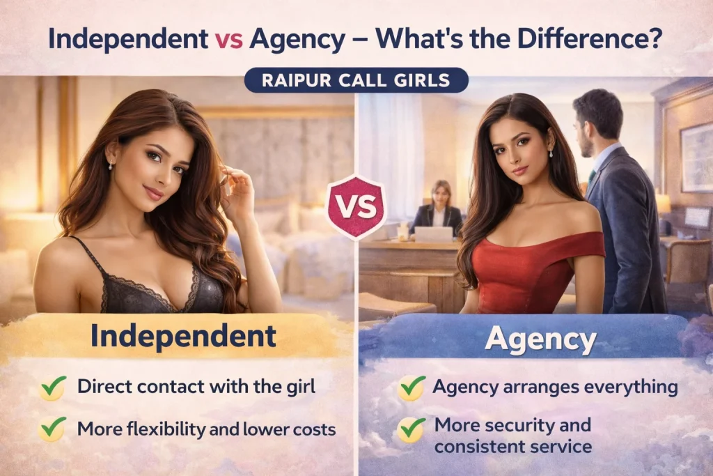 Independent vs agency call girls in Raipur comparison infographic showing service differences