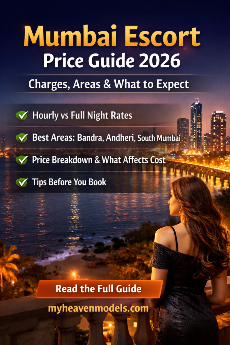 Mumbai city skyline at night with a woman overlooking the view, representing a price guide and location-based options in Mumbai